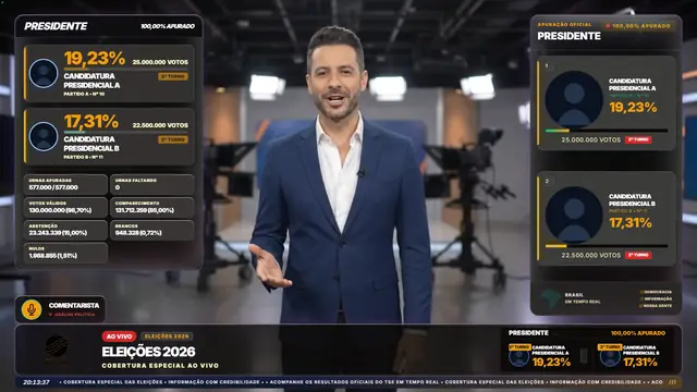 Tema Púrpura aplicado ao overlay principal do módulo Eleições 2026