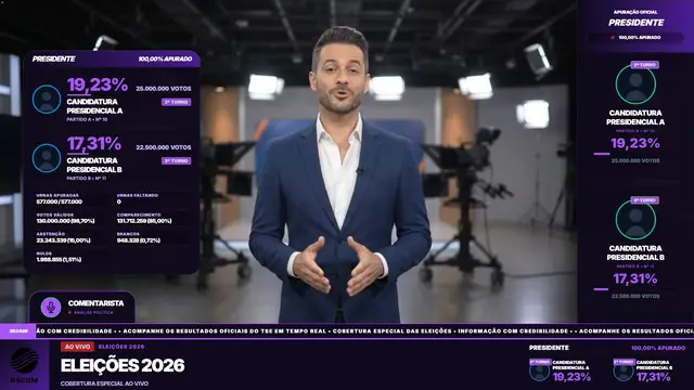 Tema Púrpura aplicado ao overlay principal do módulo Eleições 2026