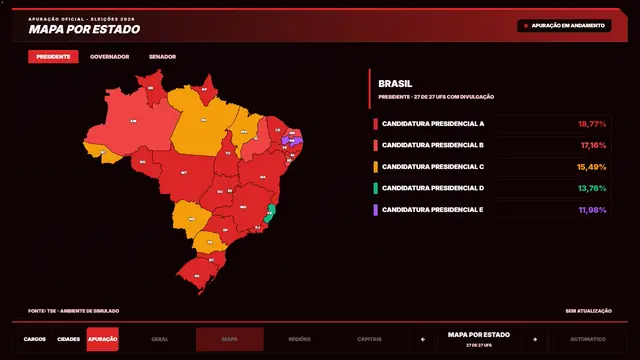 Tema Vermelho aplicado ao modo tv do módulo Eleições 2026
