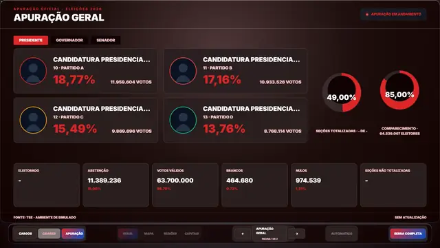 Tema Vermelho aplicado ao modo tv do módulo Eleições 2026